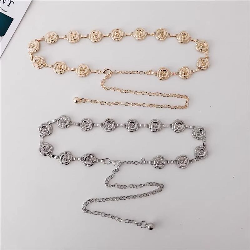 Women's Rose Metal Waist Chain Belt For Dresses Skirts Retro