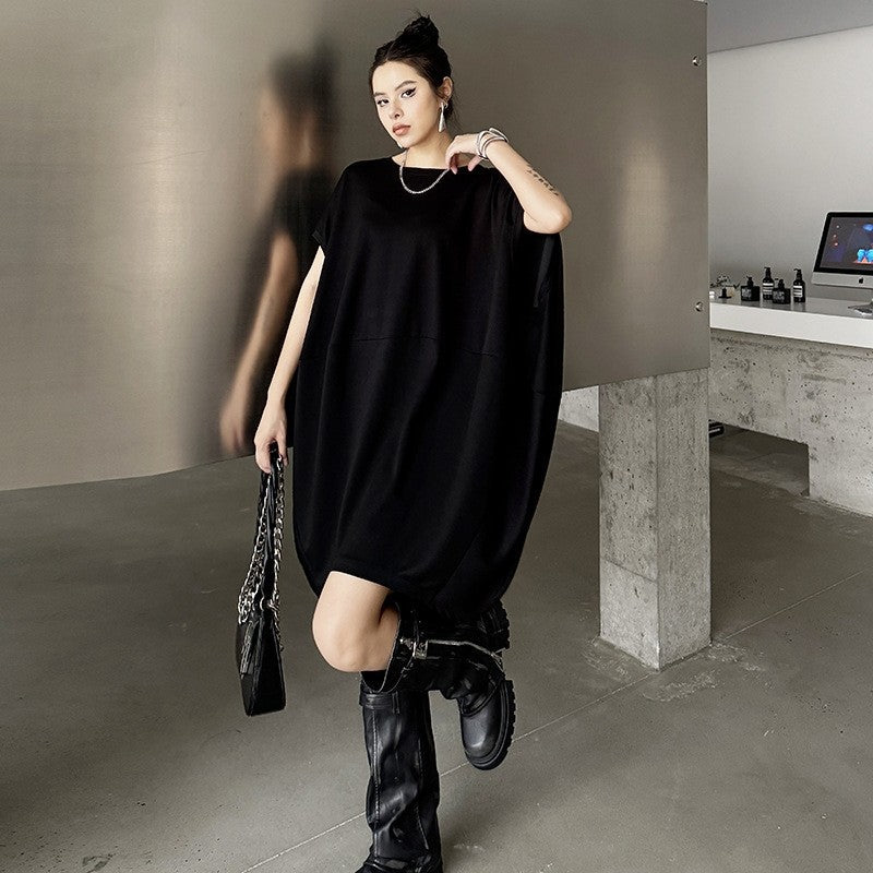 Solid Color Batwing Sleeveless Dress