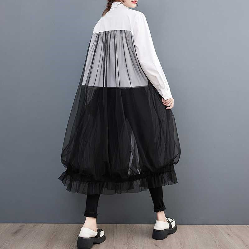 Oversized Mesh Peplum Shirt Dress