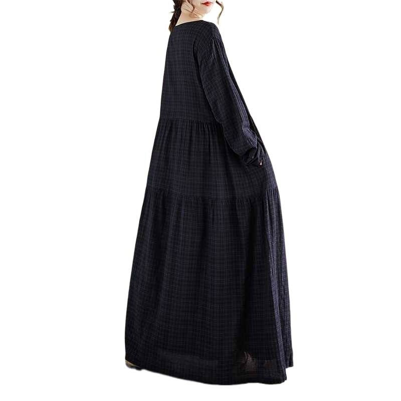 Round Neck Long Sleeve Plus Size Solid Dress