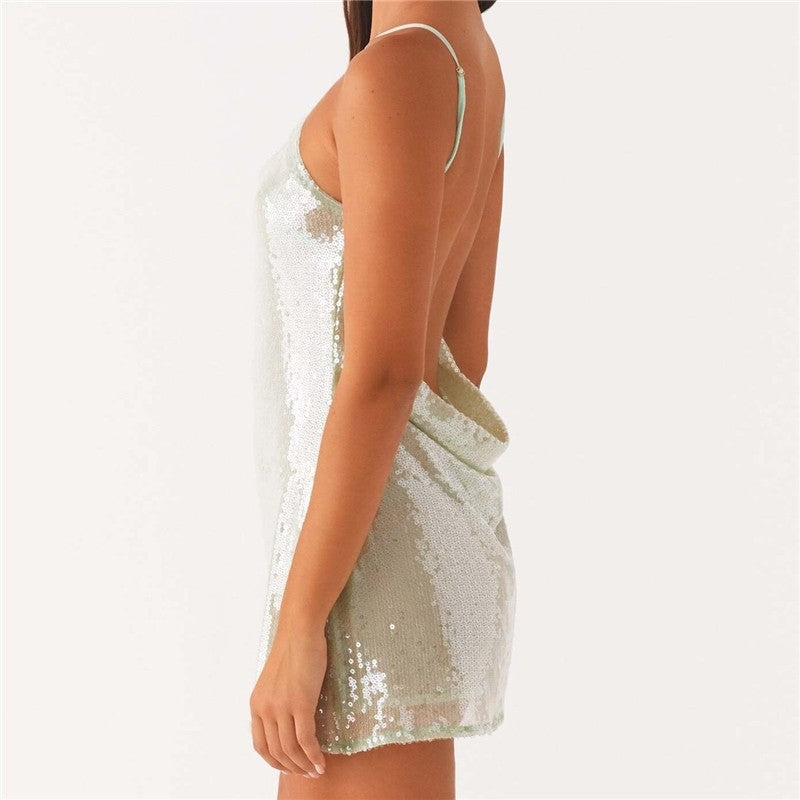 Backless Halter Sequin Bodycon Mini Dress