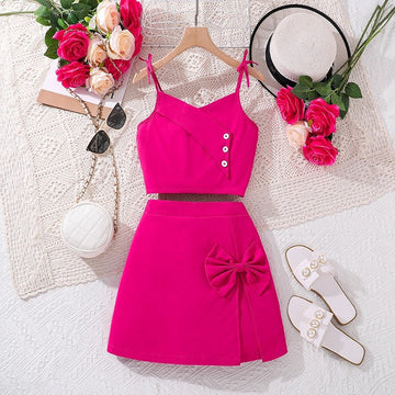 Solid Color Dressy Camisole Top Shorts Girl's Set