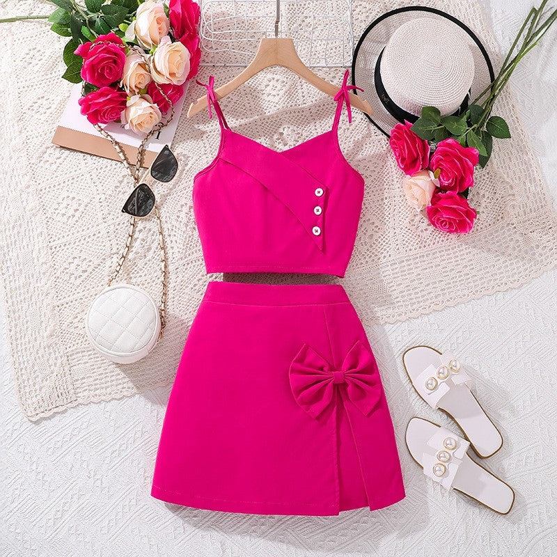 Solid Color Dressy Camisole Top Shorts Girl's Set
