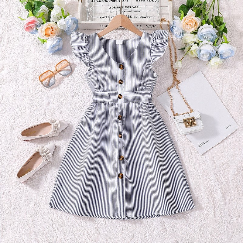 Fashionable Fly Sleeve Striped Princess Dress