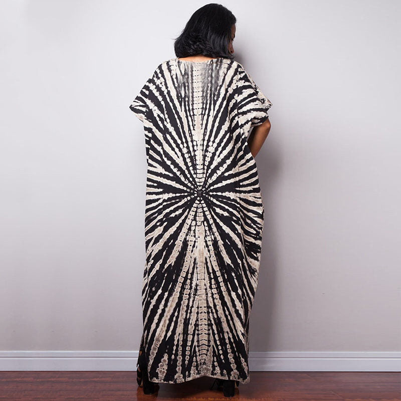 Short Sleeves Tie-Dyed Split Maxi Dress