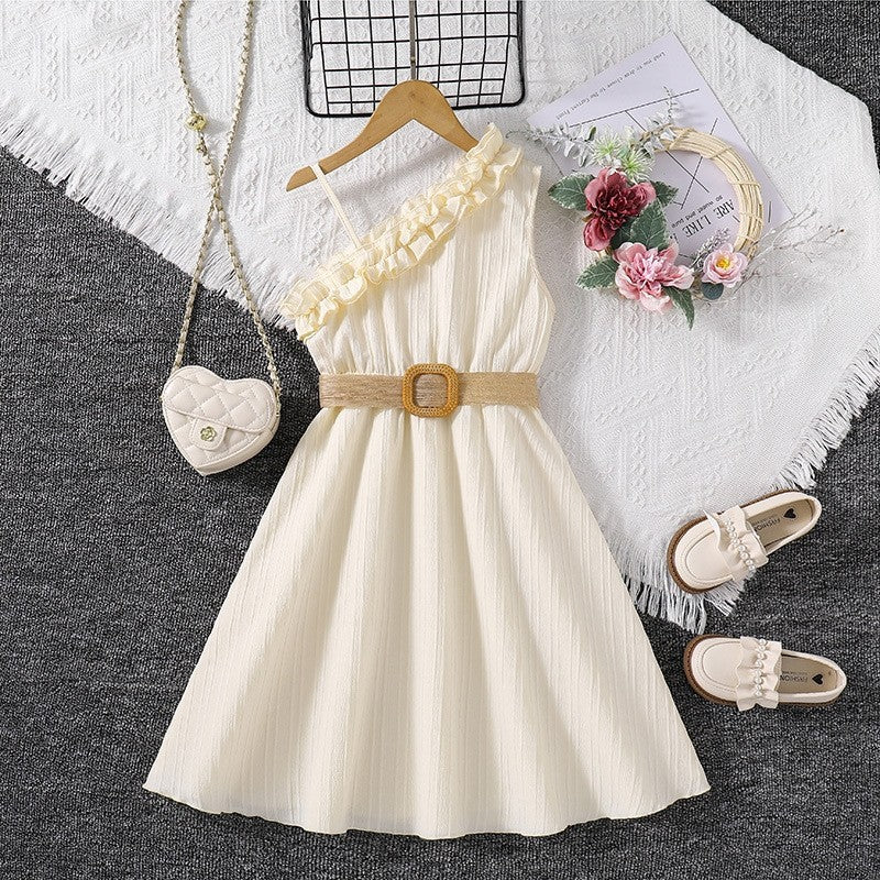 Girl's Solid Color Princess Dress With Lace