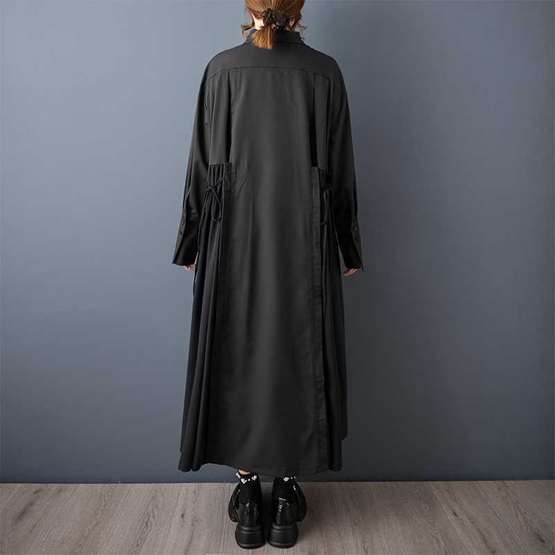 Dark Oversized Belted Shirt Dress