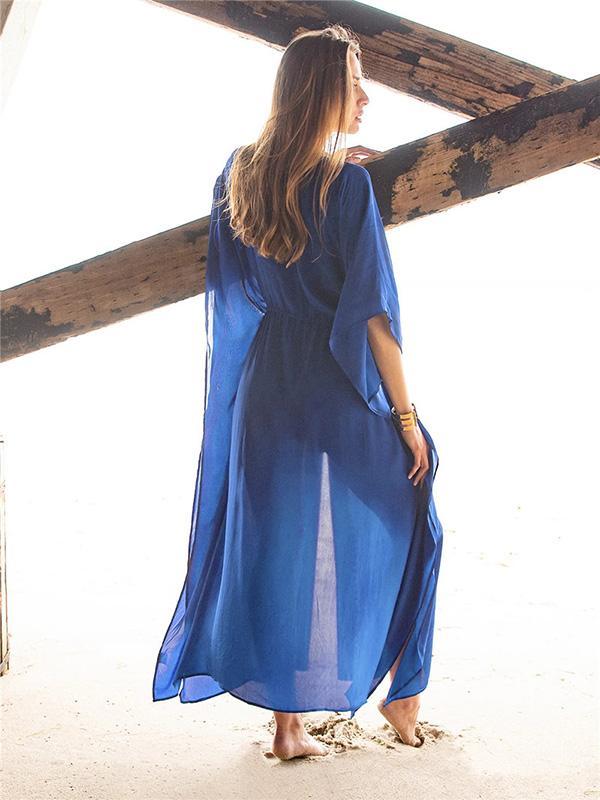Blue Loose Chiffon Cover-Ups Dress-STYLEGOING