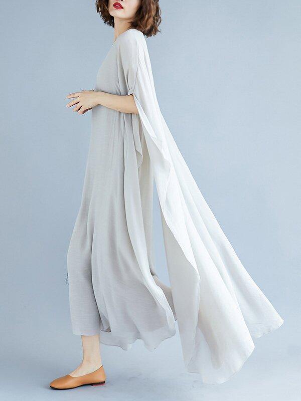 Loose Solid Color Vintage H-Line Dress-STYLEGOING