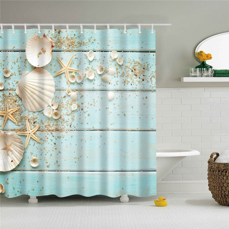Sea Shell&Starfish Print Fabric Shower Curtain-STYLEGOING