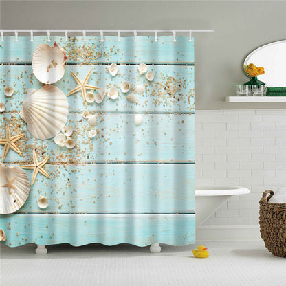 Sea Shell&Starfish Print Fabric Shower Curtain-STYLEGOING