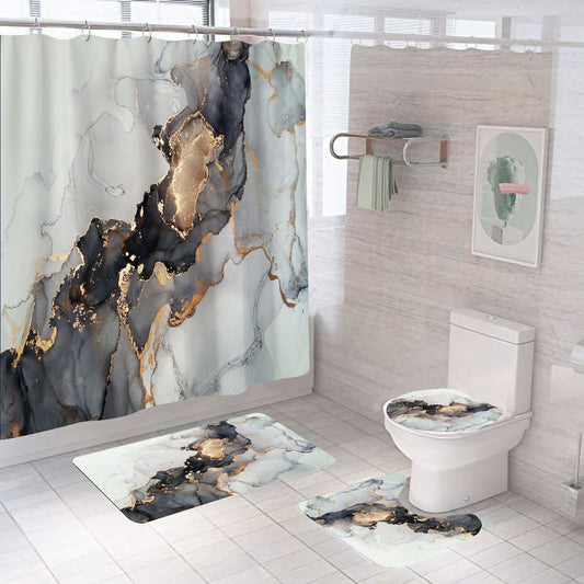 Ink Pattern Marble Bathroom Fabric Shower Curtain Sets