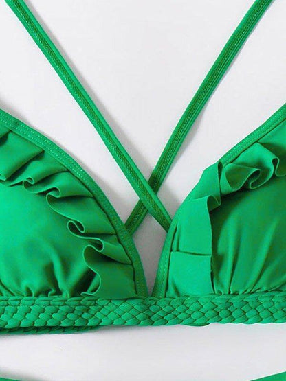 Green High-Waisted Hollow Bikini Swimwear-STYLEGOING