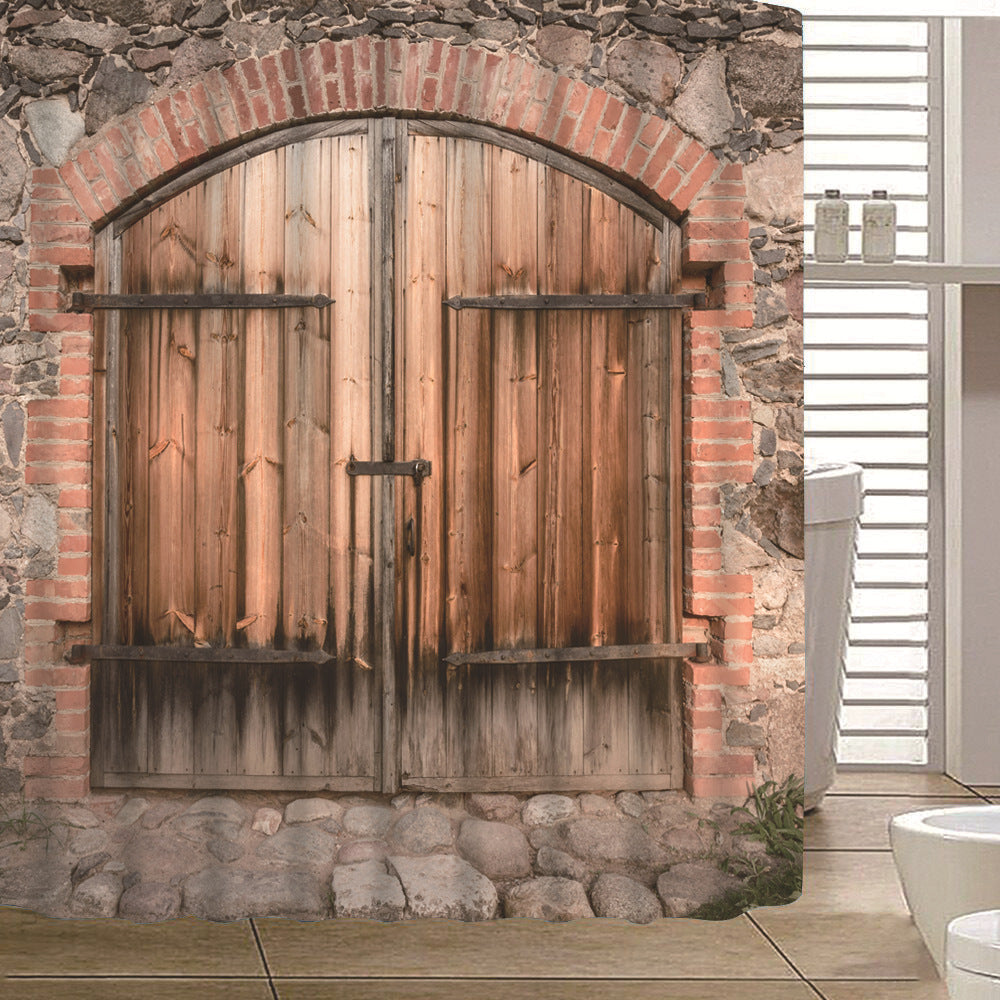 Vintage Wood Door Fabric Shower Curtains