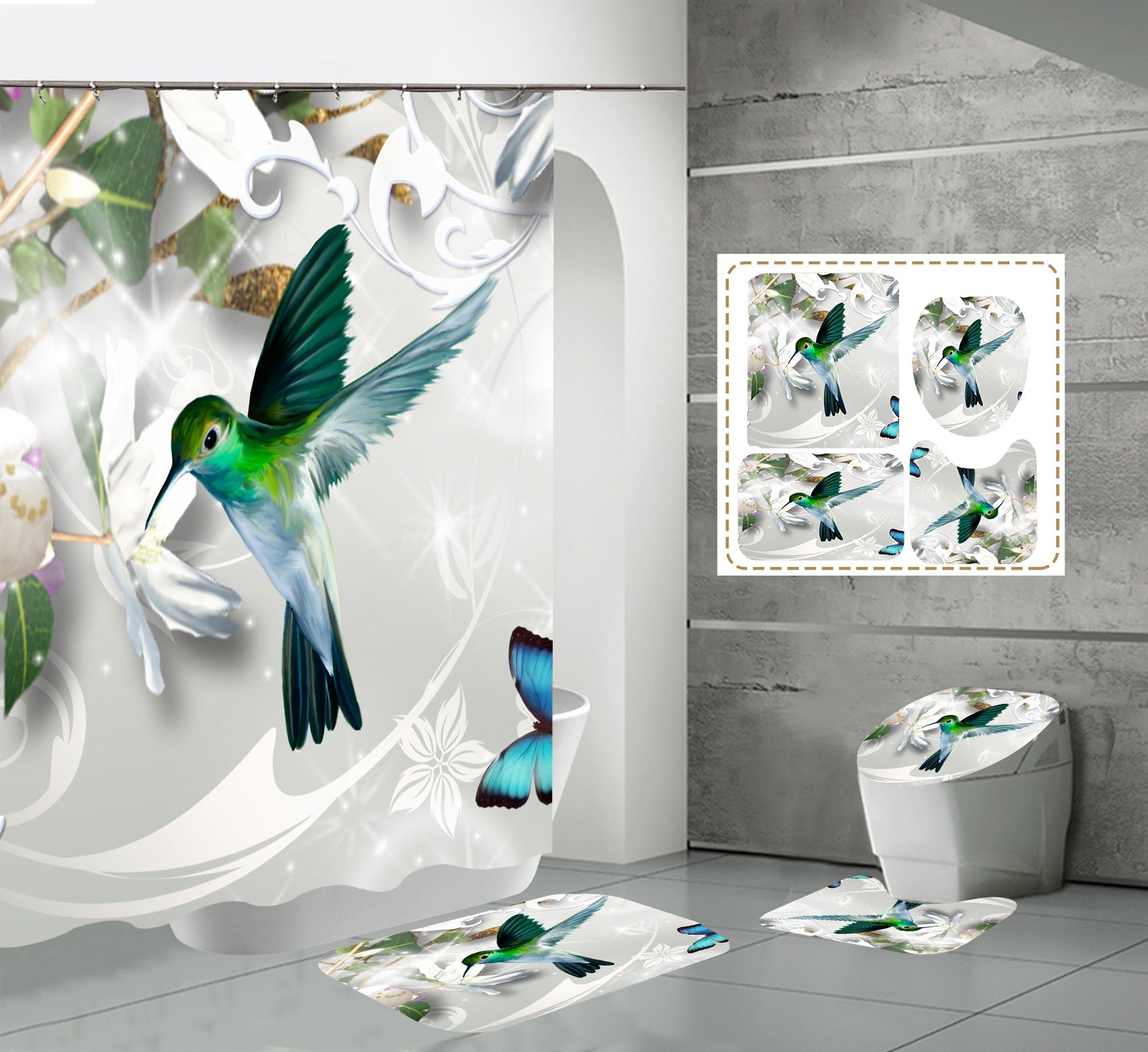 3D Flying Birds Print Fabric Shower Curtain Sets