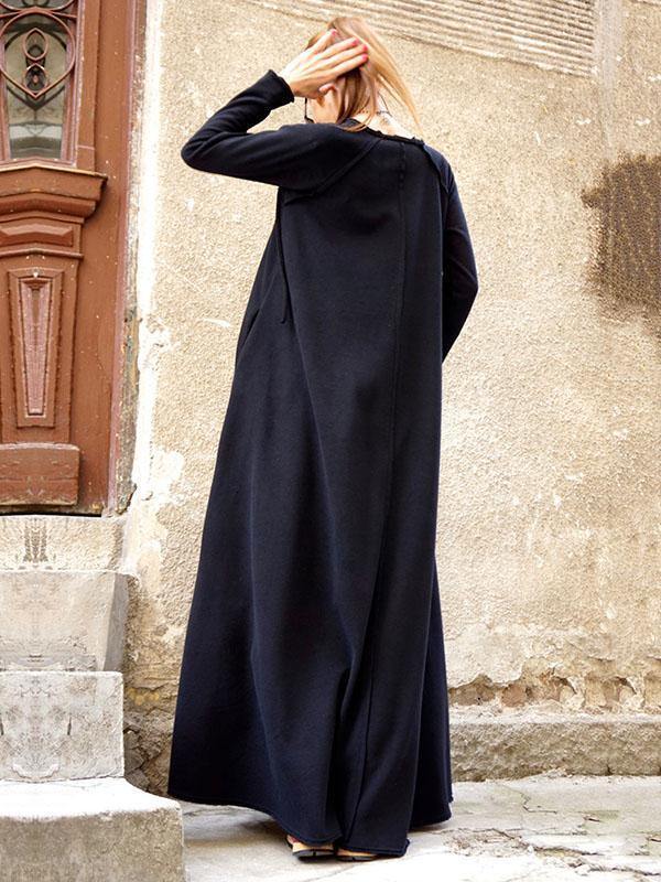 Split-Joint Long Sleeves Zipper Maxi Dress-STYLEGOING