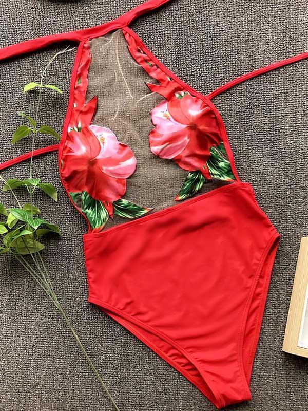 See-Through Tulle One-Piece Swimsuit-STYLEGOING