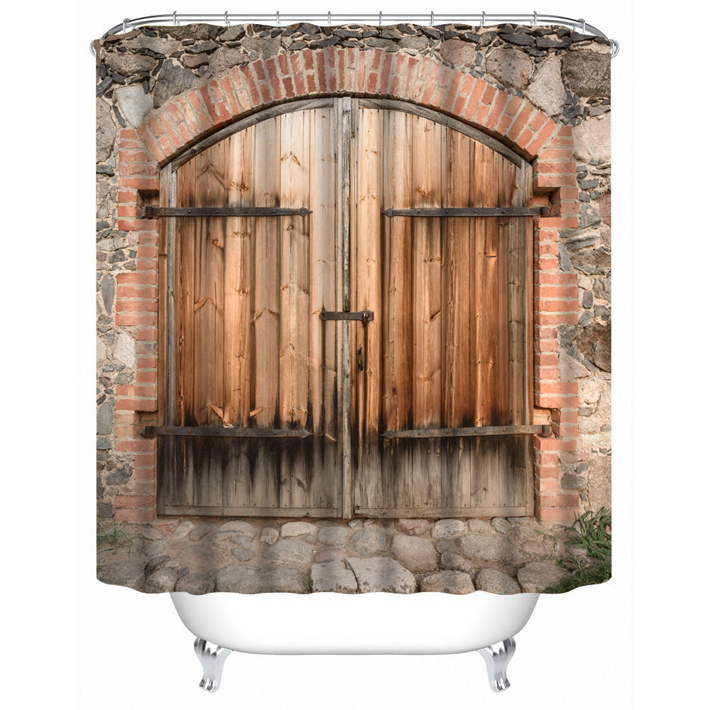 Vintage Wood Door Fabric Shower Curtains