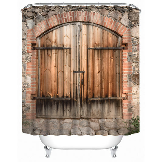 Vintage Wood Door Fabric Shower Curtains