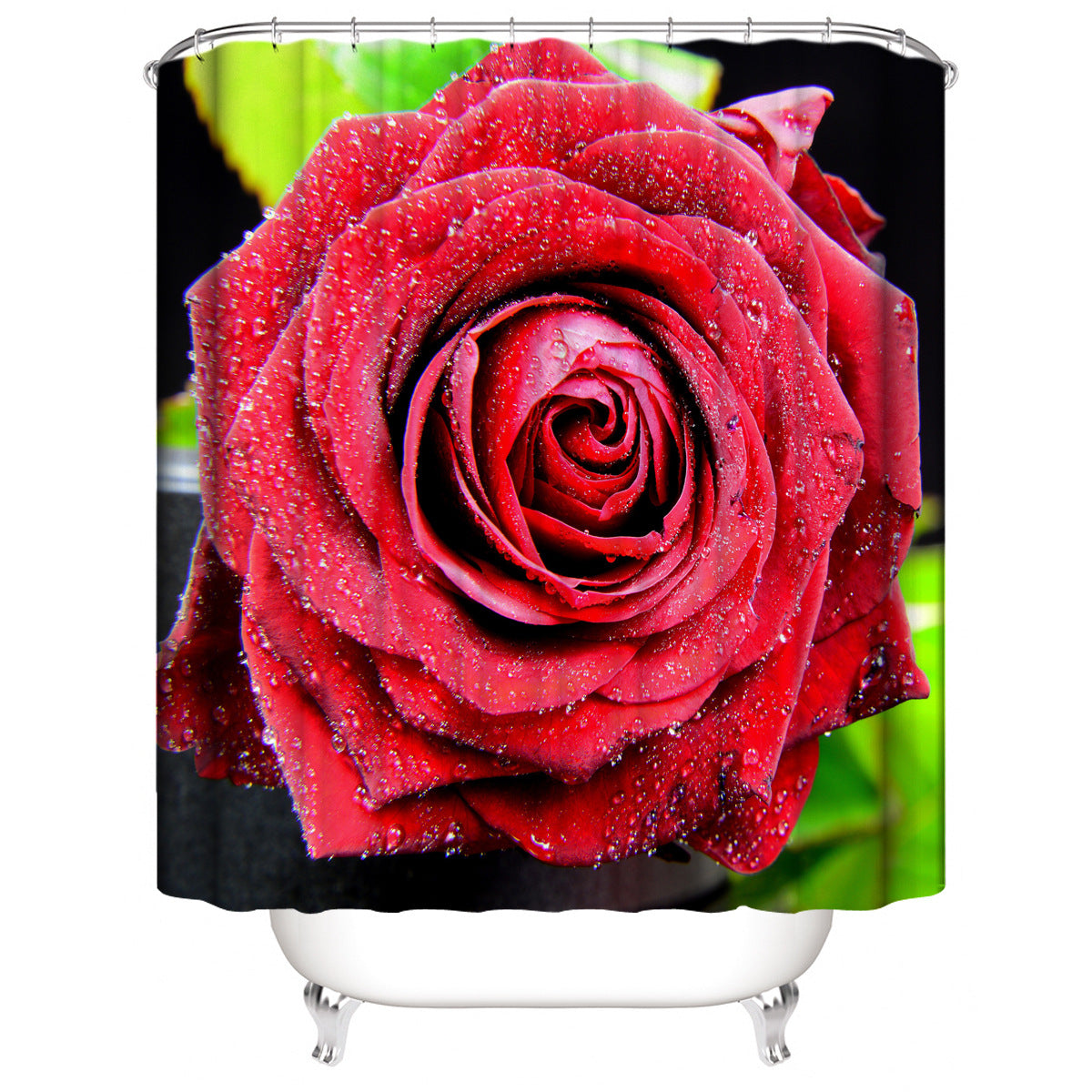 Red Rose&Butterfly Shower Curtain Sets Rug & Mat Non-Slip Toilet Lid Cover