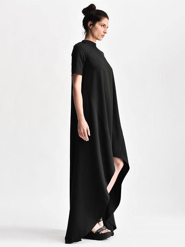 Black Short Sleeves Long Dress-STYLEGOING