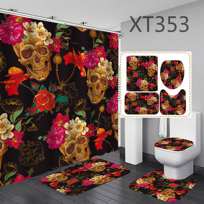 Flower Skeleton Shower Curtain Bathroom Rug Set Bath Mat Non-Slip Toilet Lid Cover-STYLEGOING