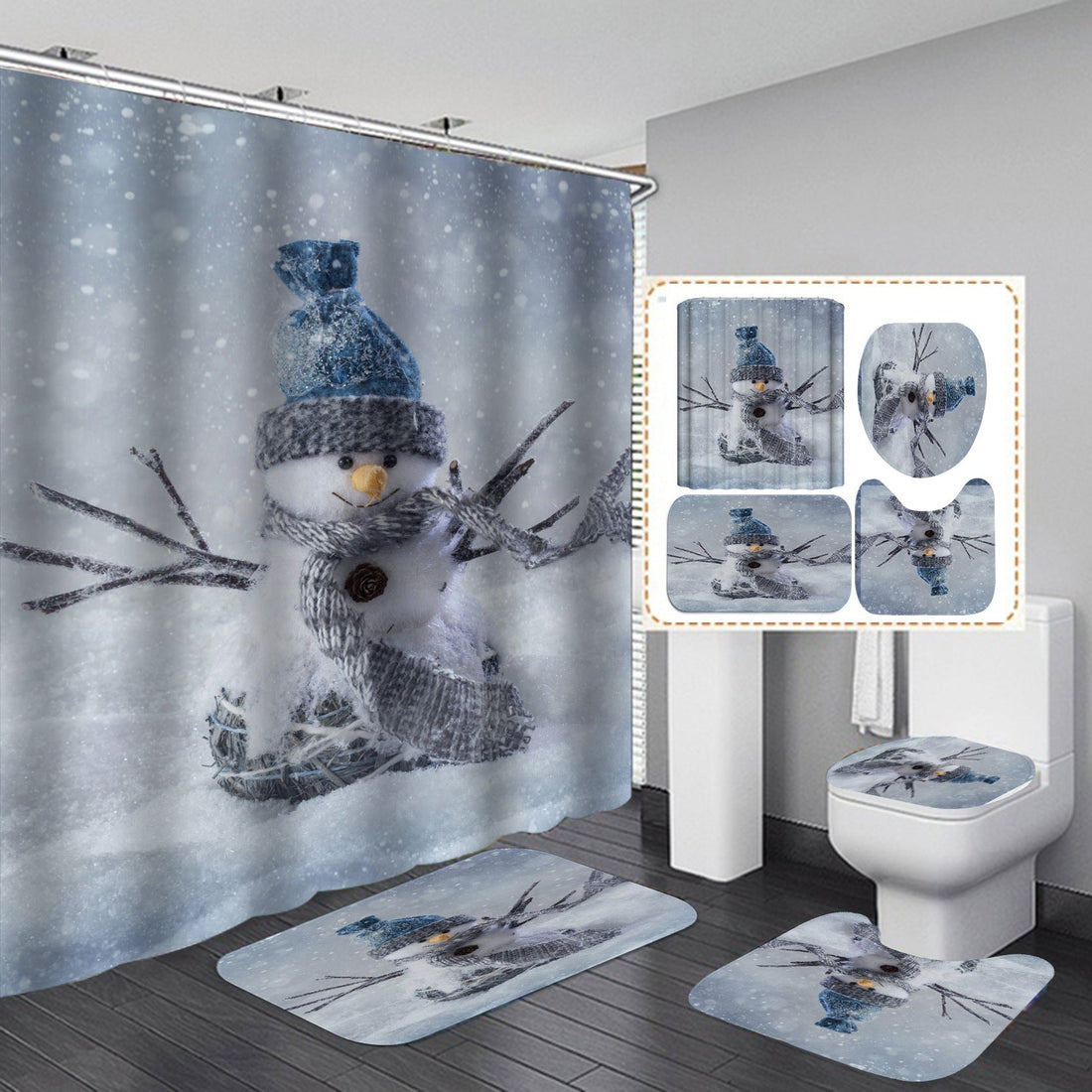 Merry Christmas Shower Curtain Bathroom Rug Set Bath Mat Non-Slip Toilet Lid Cover-Shower Curtain-180×180cm Shower Curtain Only-5-Free Shipping at meselling99