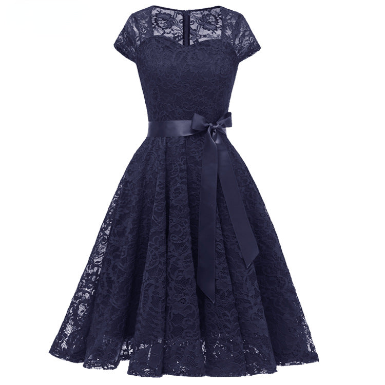 Elegant Short Sleeves Midi Lace Dresses