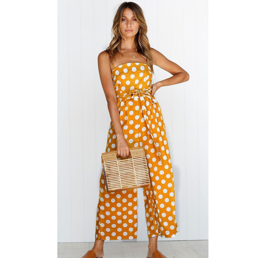 Sleeveless Dot Print High Waist Summer Jumpsuits-STYLEGOING