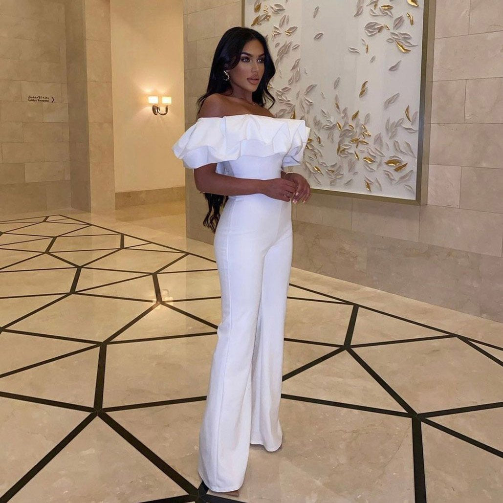 Women Off The Shoulder Ruffed Jumpsuits-STYLEGOING
