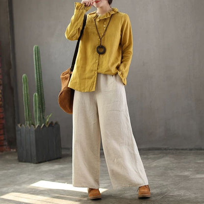 Leisure Linen Vintage Wide Leg Women Pants