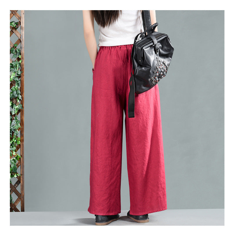 Leisure Linen Vintage Wide Leg Women Pants