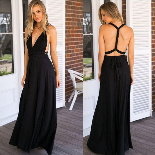 Sexy Black Cross Back Evening Party Dresses-STYLEGOING