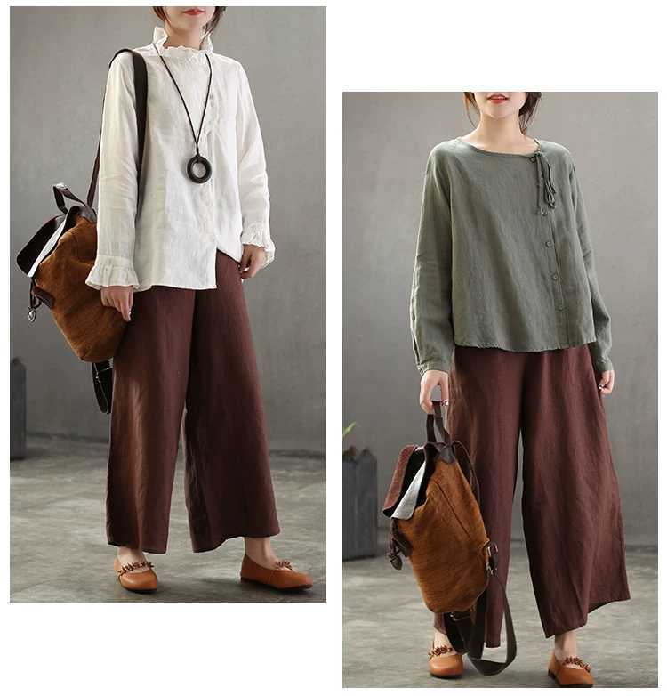 Leisure Linen Vintage Wide Leg Women Pants