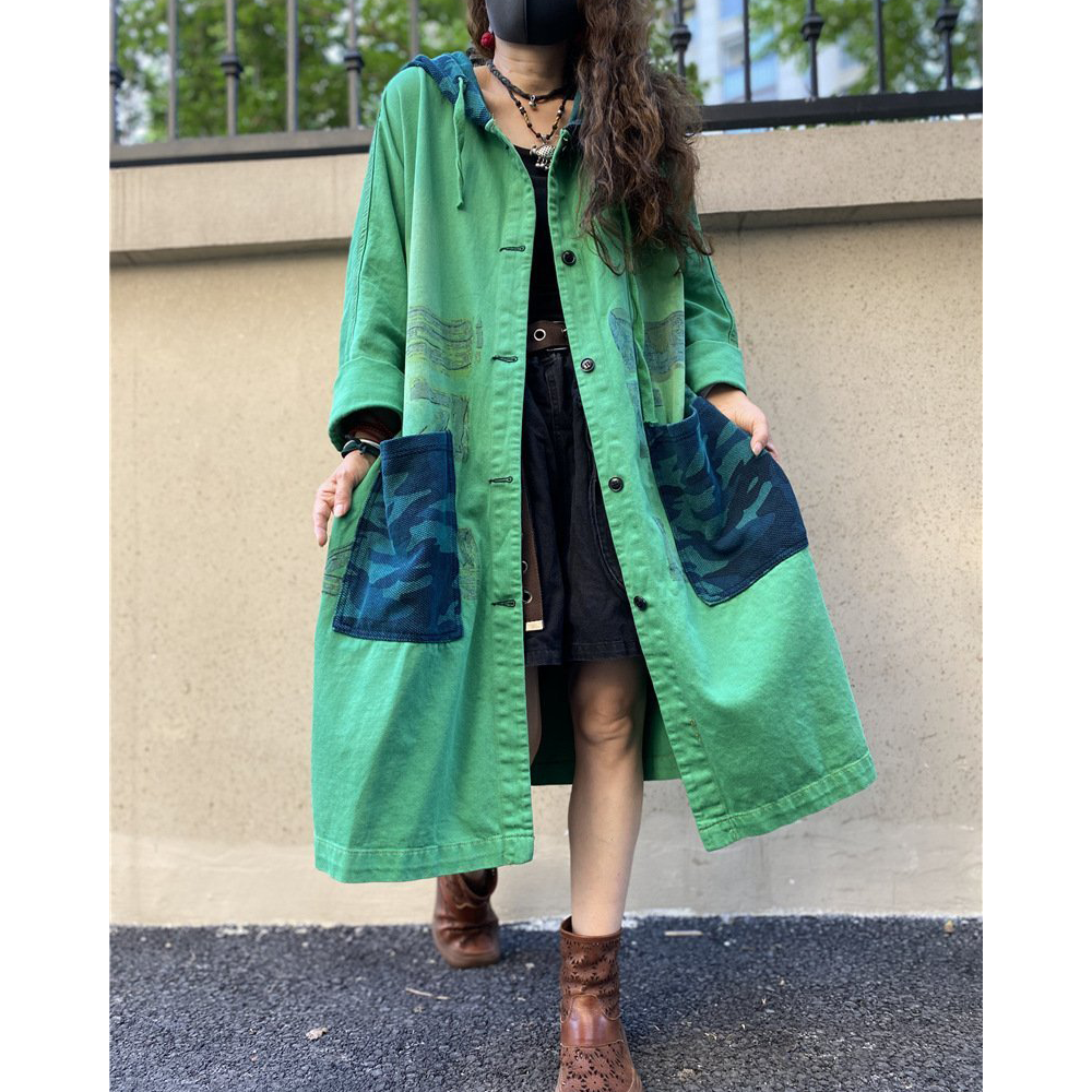 Vintage Plus Sizes Green Long Trenchcoat-STYLEGOING