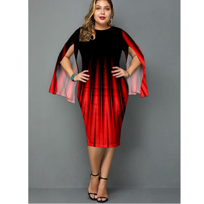 Black Red Irregular Split Front Plus Sizes Women Sheath Dresses