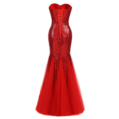 Women Strapless Sequined Sexy Mermaid Long Evening Dresses