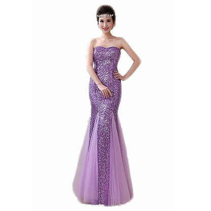 Women Strapless Sequined Sexy Mermaid Long Evening Dresses