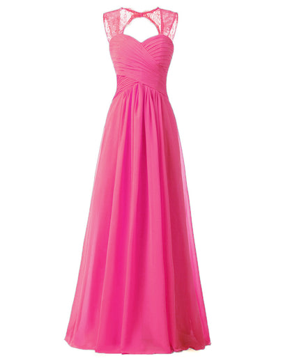 Women Elegant Sleeveless Lace Long Evening Dresses
