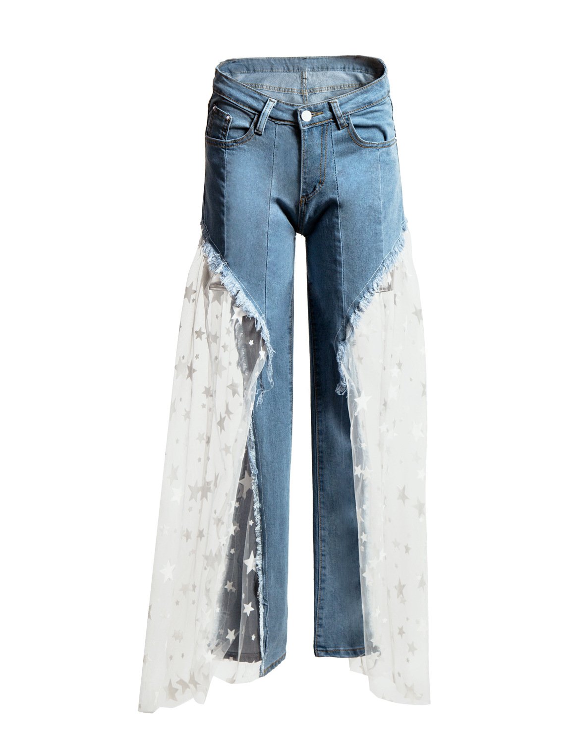 Personality Five Star Net Split Joint Loose Pants-STYLEGOING