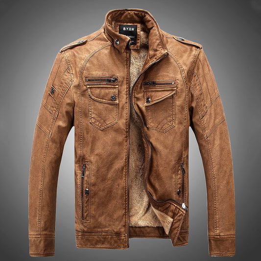 Men's Warm PU Leather Jacket Overcoat