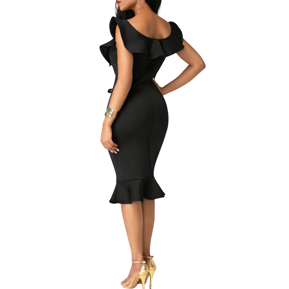 Black Women Ruffled Bodycon Mermaid Party Dresses-STYLEGOING