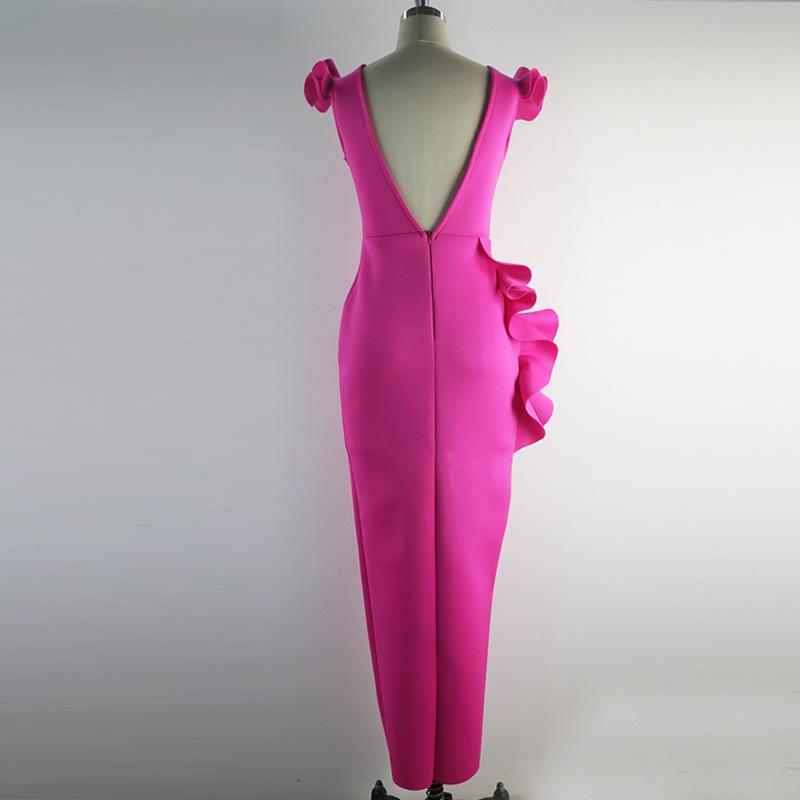 Rose Red Sexy Ruffled Bodycon Dresses-STYLEGOING