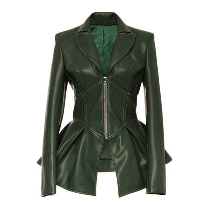 Women PU Leather Skirt Style Jacket Overcoat
