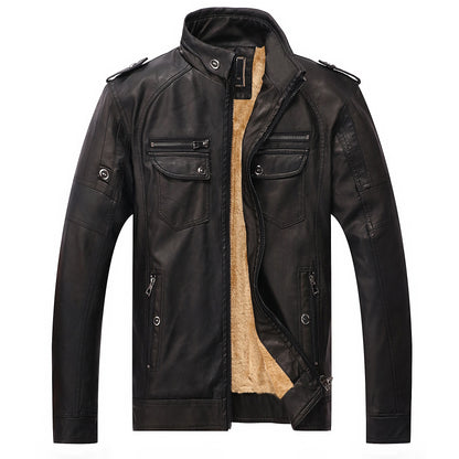 Men's Warm PU Leather Jacket Overcoat