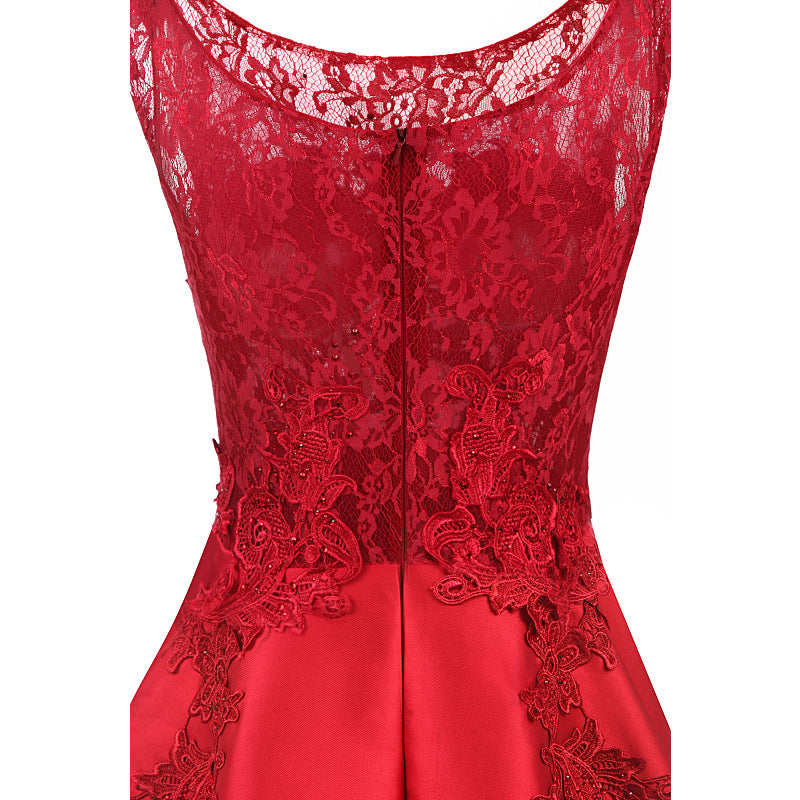 Women Red Lace Asymmetrical Evening Party Dresses