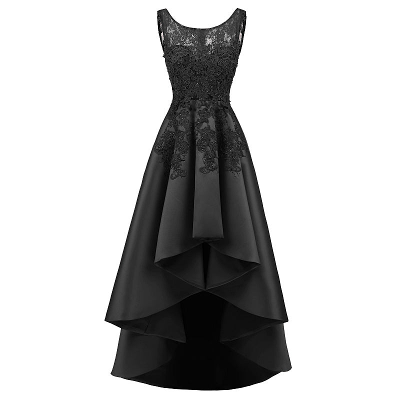 Women Red Lace Asymmetrical Evening Party Dresses