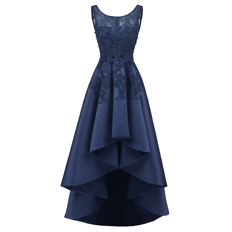 Women Red Lace Asymmetrical Evening Party Dresses