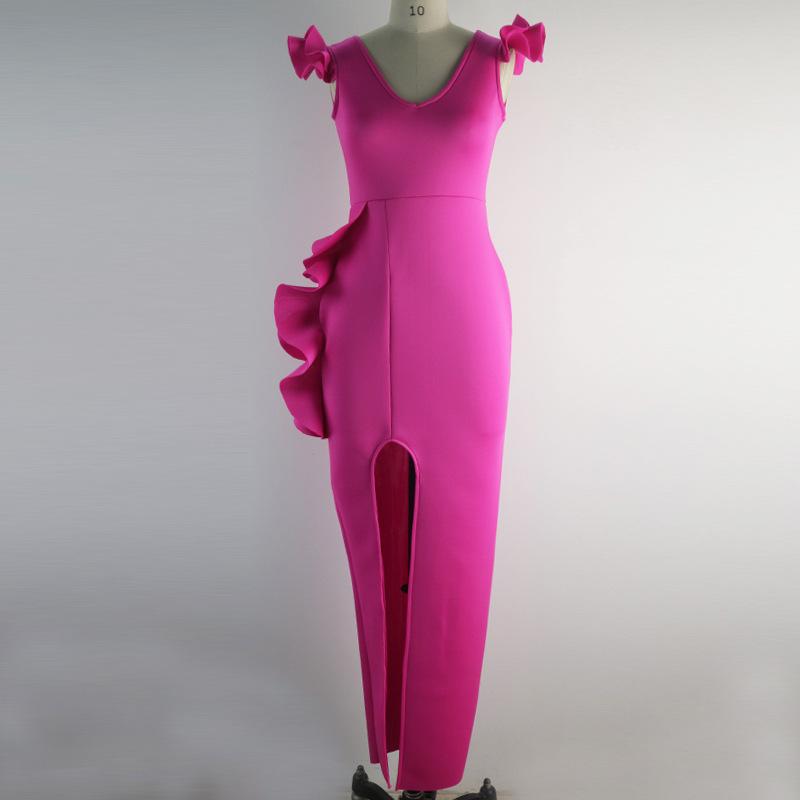 Rose Red Sexy Ruffled Bodycon Dresses-STYLEGOING