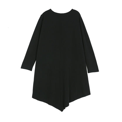 Black Round Neck Irregular Women Long Sleeves T Shirts
